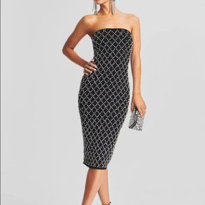 NEW Retrofete Minetta Embellished Strapless Dress Black & Silver Grid Small